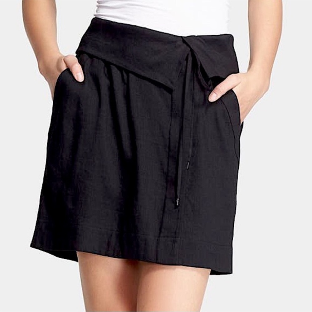 Vince Linen Blend Mini Skirt Black Size 8 – Tie Waist & Hidden Buttons Pockets‎